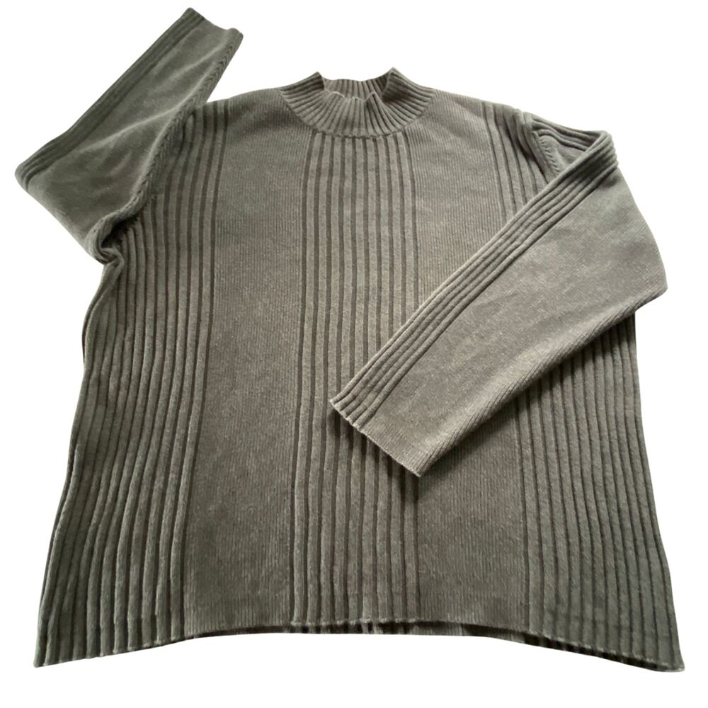 Women's Chunky Olive/Forest Green Ribbed Fisherman Mock Neck Sweater, Sz XXL
